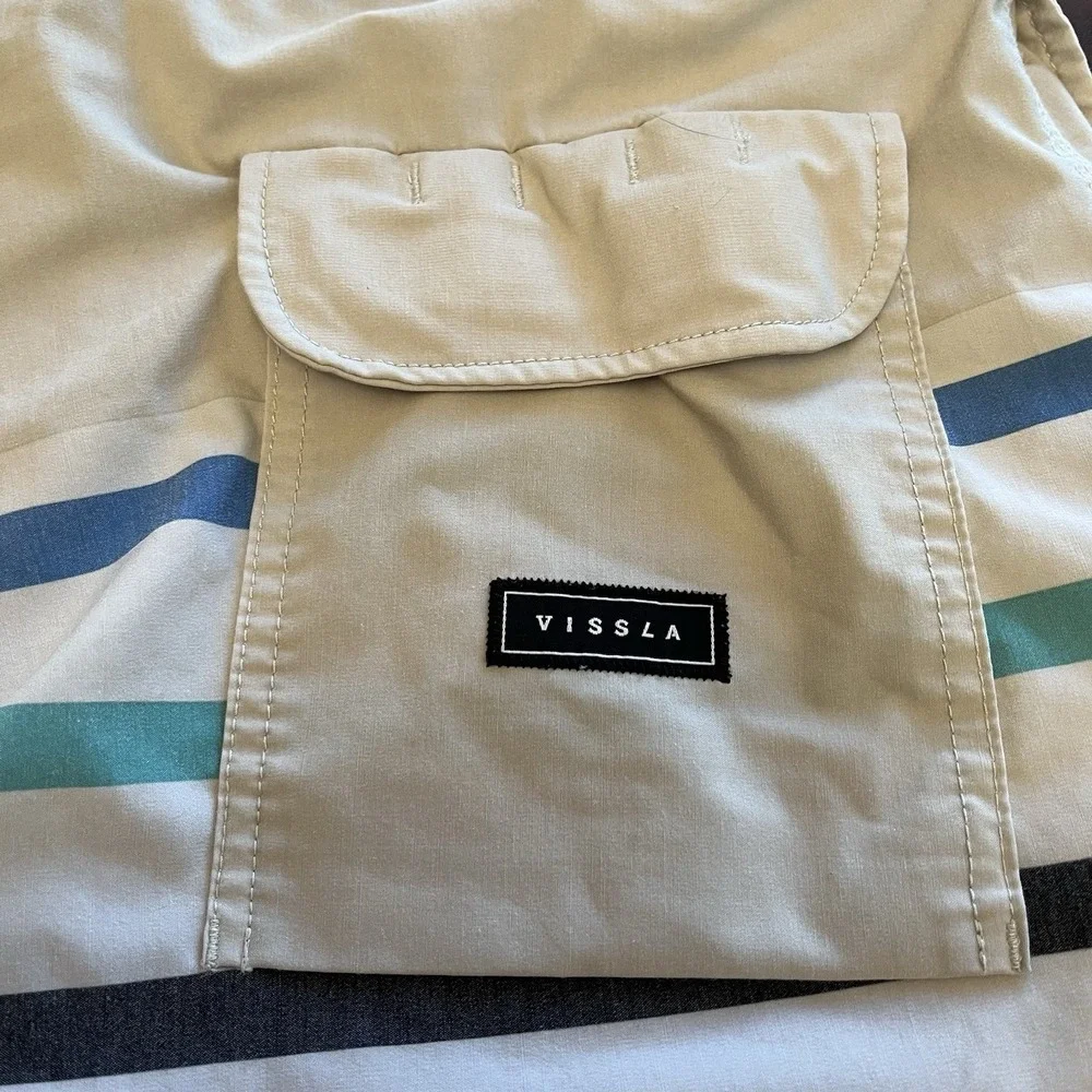 Vissla Board Shorts Mens 33 Beige Striped Upcycled Coconut Stretch M103ULOW
